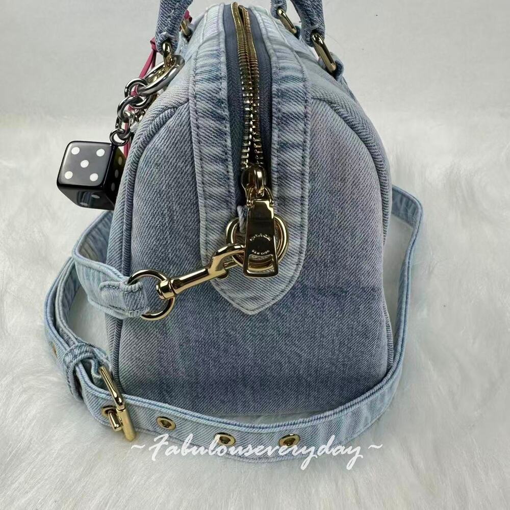 Coach Rowan Satchel Bag Crossbody In Loved Denim With Charms/Gold/Indigo CDY74 - Picture 2 of 9